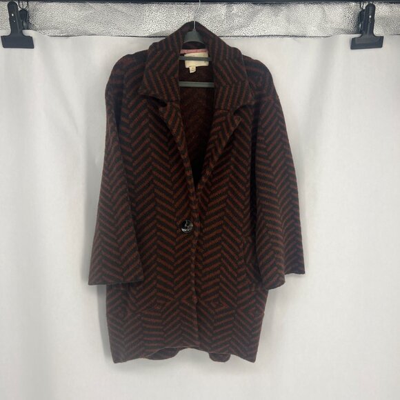 Moth by Anthropologie Paloma Rust Black Chevron Wool Sweater Pea Coat - Picture 8 of 10